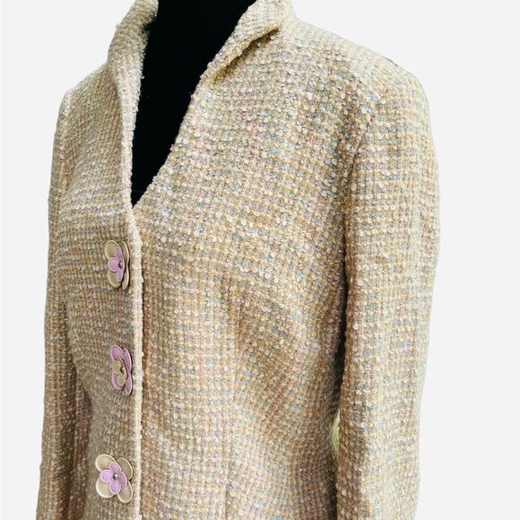 Vintage Escada Wool Tweed Suit Size 10 Pastel Yellow Mod Mad Men Vibes - Picture 3 of 12